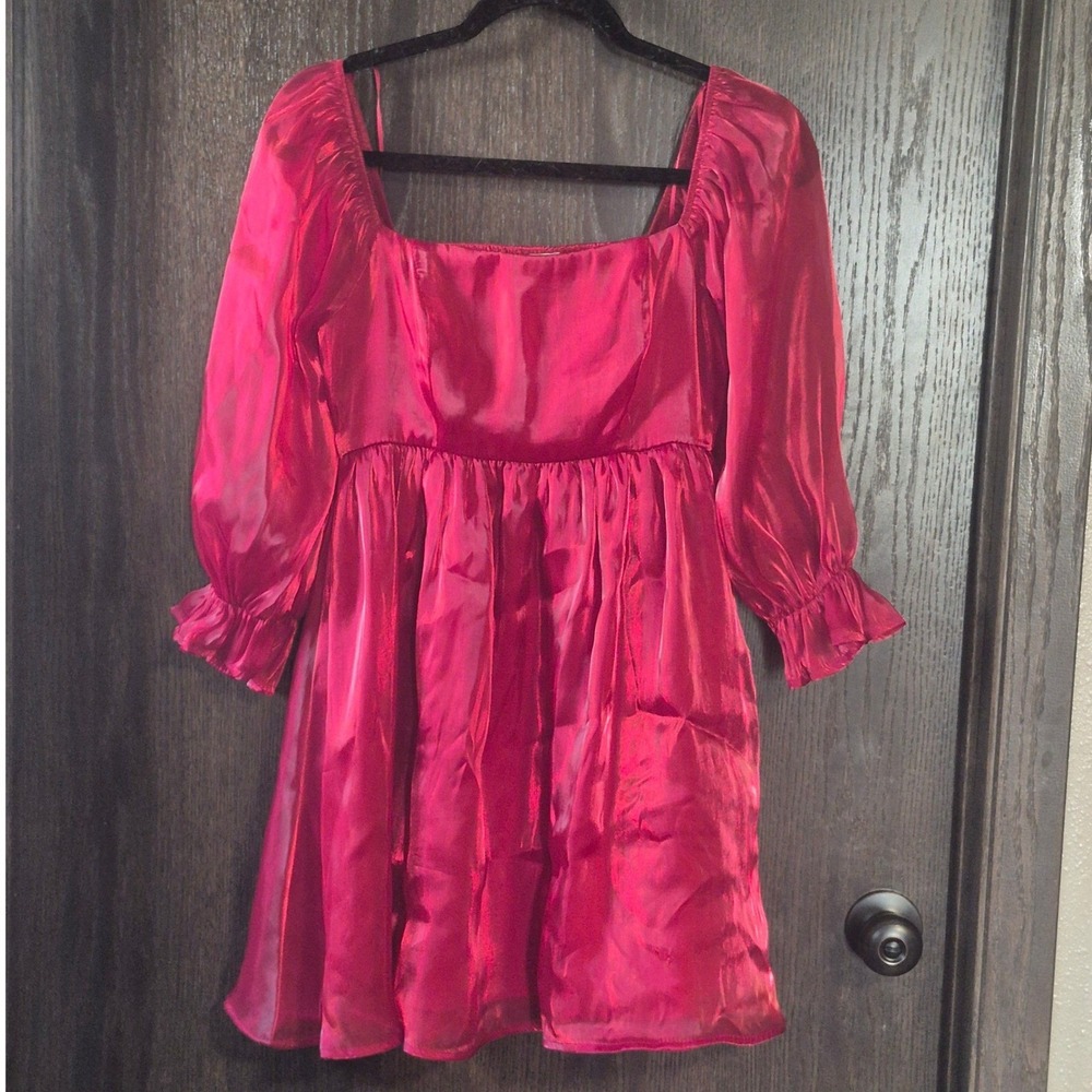 Allison + Kelly ared Shimmer Babydoll Mini Dress Smocked Back Medium